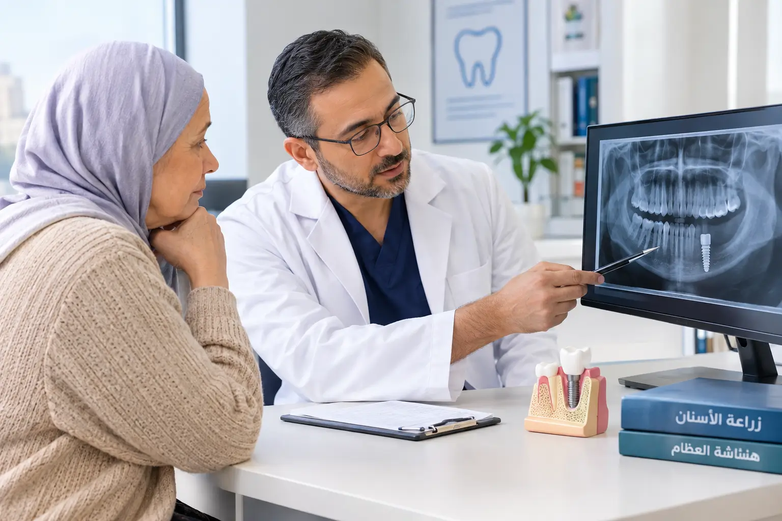 زراعة الأسنان لمرضى هشاشة العظام وتقييم عظم الفك قبل إجراء الزراعة.